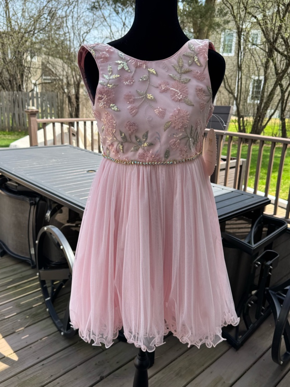 American Princess Blush Pink Floral Embroidered Tulle Dress size 10 Formal